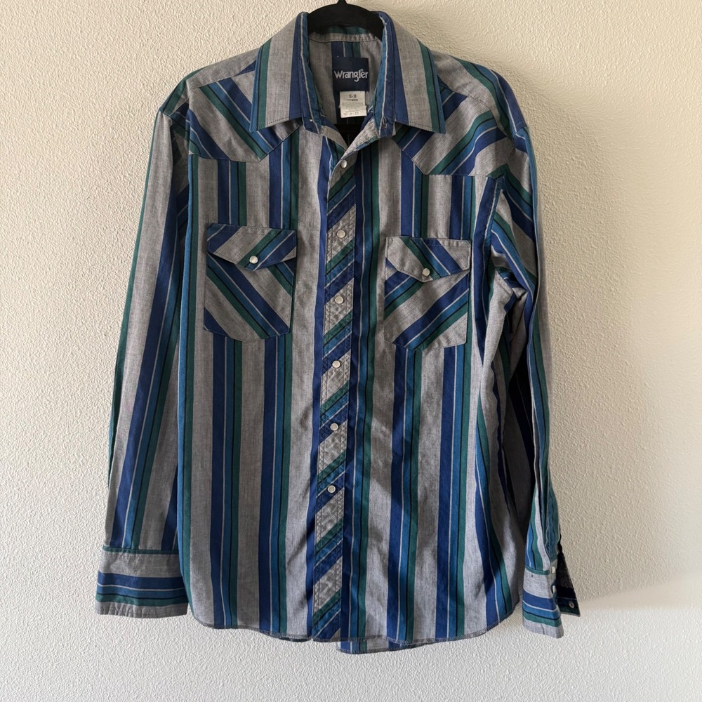 Wrangler Mens Vintage Western Snap Shirt Cowboy Stripe Long Sleeve 16-36